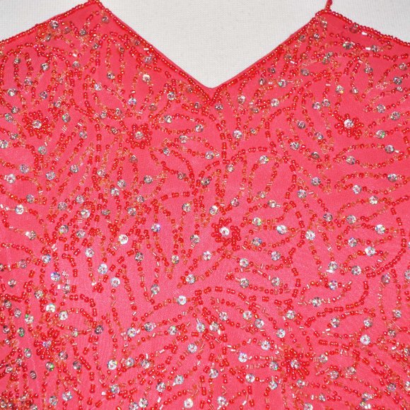 Precious Formals Coral Sequin Beaded Sexy Backless Formal Evening Gown Silk - Picture 7 of 9